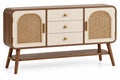 Credenza, due ante intrecciate e tre cassetti, marrone/beige