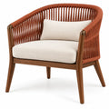 Poltrona, schienale a listelli e cuscino imbottito, marrone/rosso/beige