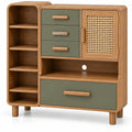 Credenza, ripiani laterali e cassetti con maniglie orizzontali, marrone/verde