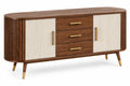 Credenza, ante scanalate e tre cassetti centrali, marrone/beige