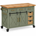 Carrello da cucina, ante incrociate, cassetti e cestelli laterali, verde/marrone